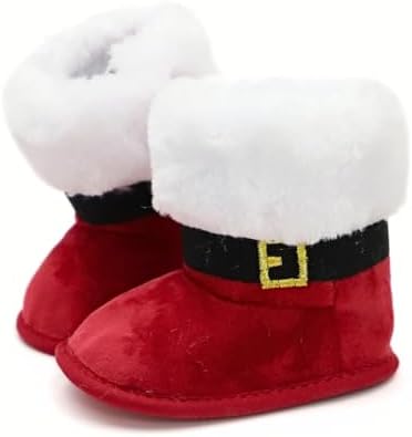 Cute Xmas Boots for Baby Boys Girls Winter Warm Plus Fleece Slippers
