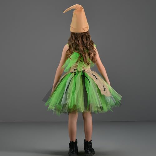 FYMNSI Halloween Costume for Girls Kids Green Tutu Dress with Hat 2pcs