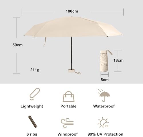 GUARAY Mini Umbrella with Case Portable UV Protection for Travel