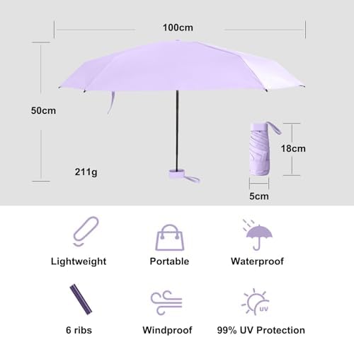 GUARAY Mini Umbrella with Case Lightweight Folding Travel Accessory