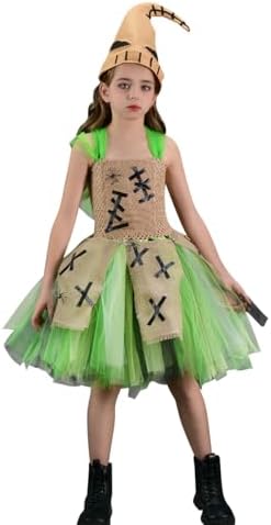 FYMNSI Halloween Costume for Girls Kids Green Tutu Dress with Hat 2pcs