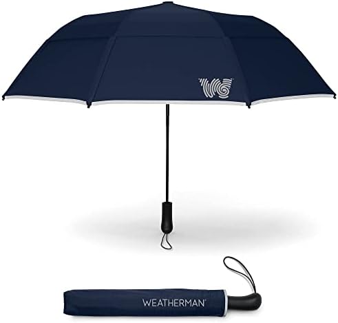 Weatherman Collapsible Windproof Travel Umbrella - 55 MPH Resistant Navy Blue