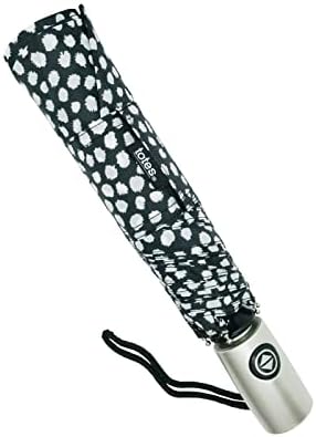 Totes Auto Open Close Umbrella with NeverWet Tech Black White Dots 43 Arc