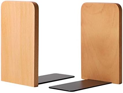 Muso Wood Book Ends for Shelves - Heavy Duty Beech Wood Pair