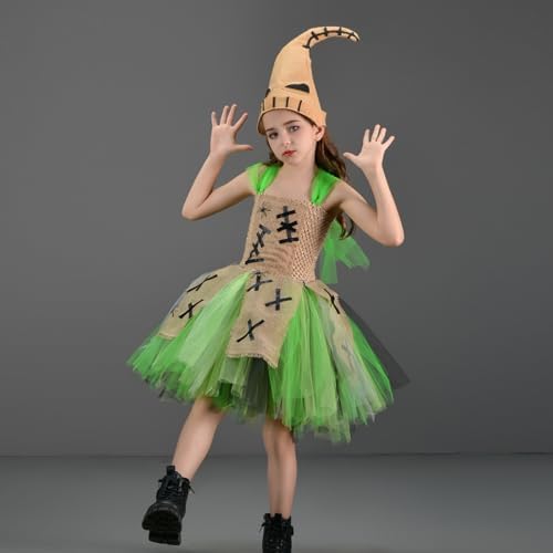 FYMNSI Halloween Costume for Girls Kids Green Tutu Dress with Hat 2pcs