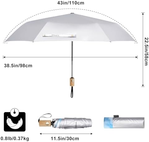 G4Free UPF 50 Sun Rain Travel Umbrella with Wooden Handle
