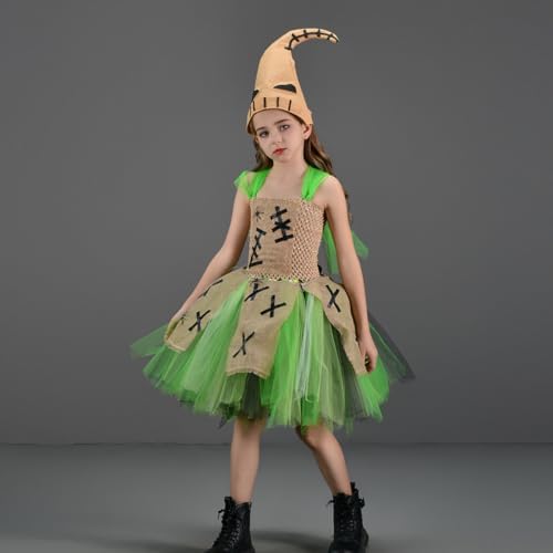 FYMNSI Halloween Costume for Girls Kids Green Tutu Dress with Hat 2pcs
