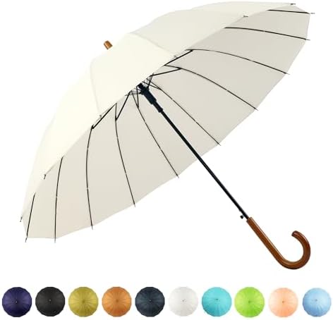 SoulRain 48 Auto Open Stick Umbrella with Classic Wood Handle