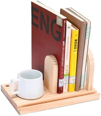 MEGREZ Wood Bookend Stand with Cup Holder and Pen Slots