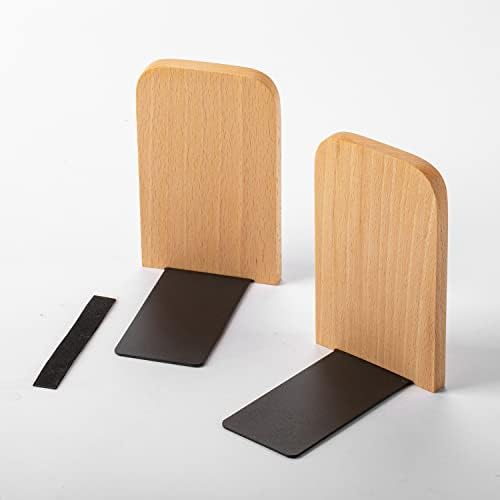 Muso Wood Book Ends for Shelves - Heavy Duty Beech Wood Pair