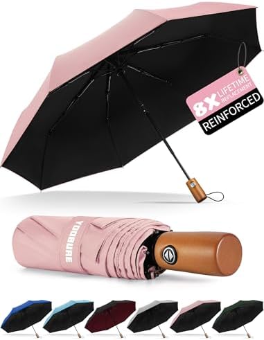 Yoobure Windproof Travel Umbrella with Wooden Handle