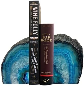 AMOYSTONE Teal Agate Geode Bookends 2-3 LBS with Rubber Bumpers
