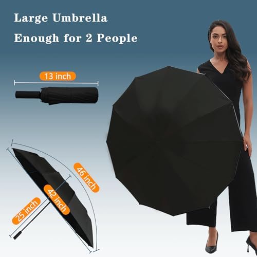 Lantusire Large Double-Ribs Automatic Folding Umbrella for Women Men