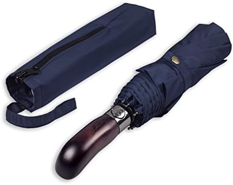 Balios Travel Folding Umbrella with Real Wood Handle