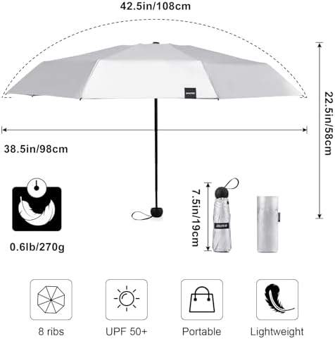 G4Free Compact UV Umbrella UPF 50 Windproof for Travel