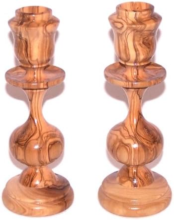 Holy Land Market Oriental Olive Wood Candle Holders - 16 cm