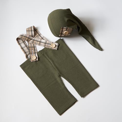 Zeroest Newborn Boy Photo Outfit with Suspenders and Hat