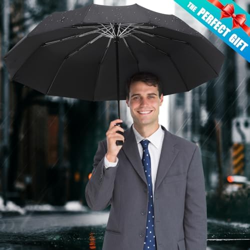 GAOYAING 46 Inch Automatic Folding Umbrella with Sleeve Black