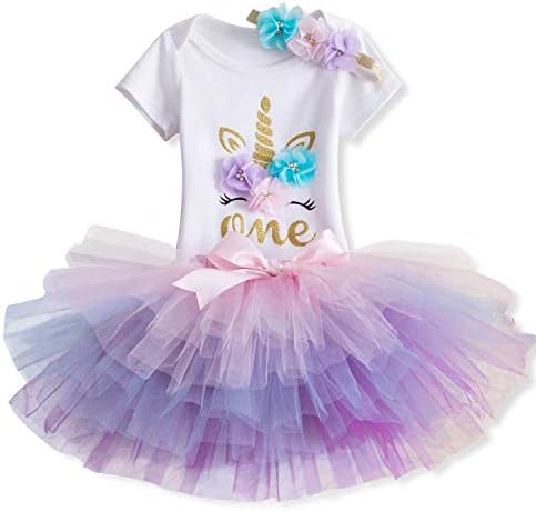NEWEPIE Rainbow Unicorn Baby Birthday Costume 3pcs Set