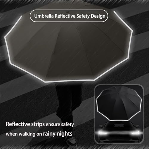 SSFUN Ring Buckle Fully Automatic Umbrella - Windproof and Reflective Safety Black
