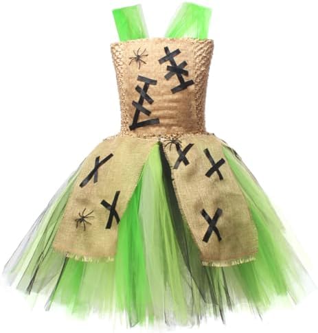 FYMNSI Halloween Costume for Girls Kids Green Tutu Dress with Hat 2pcs