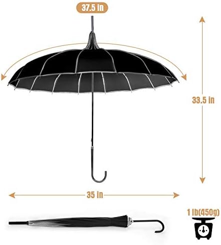 VIVI SKY Classic Peaked Stick Umbrella Black
