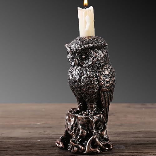 Annewi Gothic Candlestick Holder with Owl and Crow Skull Design