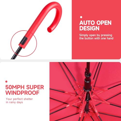 RUMBRELLA UV Stick Umbrella Auto Open UPF 50 with J Hook Handle 51IN