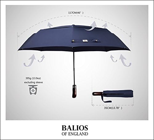 Balios Travel Folding Umbrella with Real Wood Handle