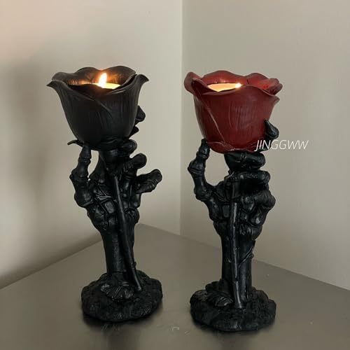 Vintage Red Rose Black Candlestick Holder 1