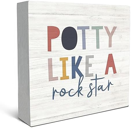 SRADMO Funny Kids Potty Sign Rock Star Wood Box Decor