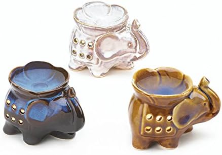 Elegant Elephant Oil Warmer Trio with Essential Candle Holder
