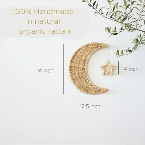 Handmade Rattan Moon Wall Decor with Stars