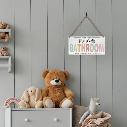 JXREQ Wooden Bathroom Signs 12x6 Inch for Kids