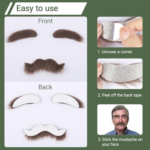 Cosela Fake Mustache and Eyebrows Set Self Adhesive Cosplay Halloween