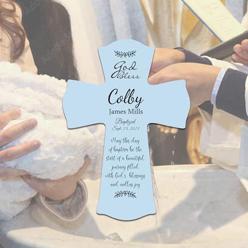 Personalized Cross Baptism 1st Holy Communion Wall Display Large 85x11 Baby Blue