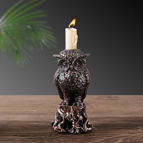 Annewi Gothic Candlestick Holder with Owl and Crow Skull Design