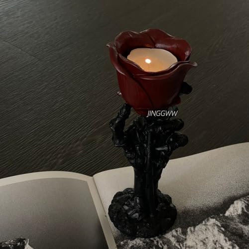 Vintage Red Rose Black Candlestick Holder 1