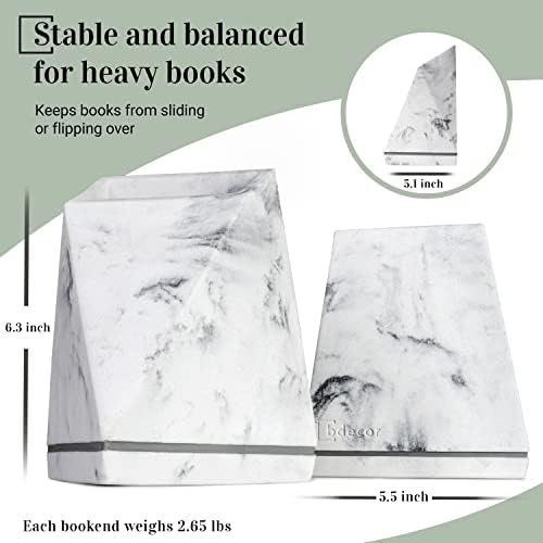 Marble Style Decorative Book Ends for Shelves White