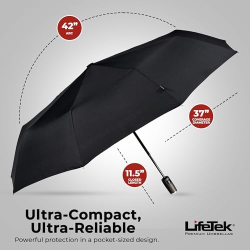 LifeTek Windproof Travel Umbrella - Compact Automatic UV Protection