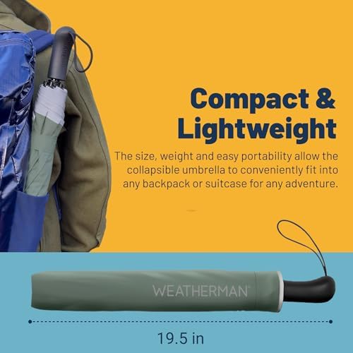 Weatherman Collapsible Windproof Travel Umbrella - 55 MPH Resistant Navy Blue