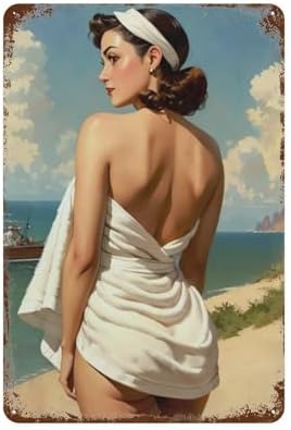 Classic Tin Plate Retro Pinup Girl Wall Art Sign 8x12 Inch
