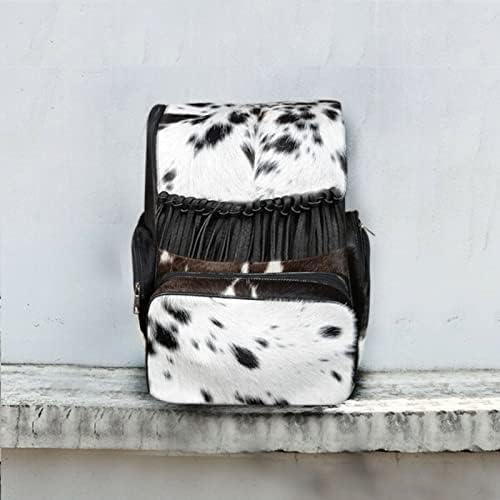 LP-FACON Cowhide Cow Skin Print Western Diaper Backpack Black
