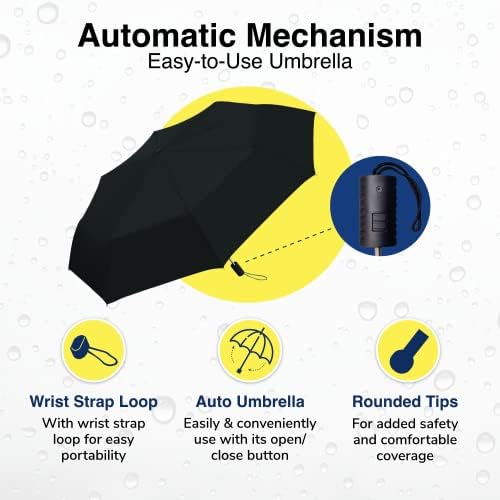 The Weather Station Automatic Rain Umbrella Windproof Lightweight Packable Black 1