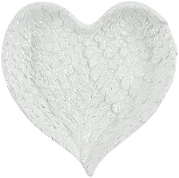 White Glitter Heart Angel Wing Trinket Dish - Elegant Decor