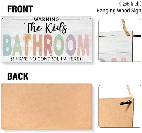 JXREQ Wooden Bathroom Signs 12x6 Inch for Kids