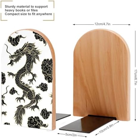 Heavy Duty Wooden Bookends with Metal Base for Home Office