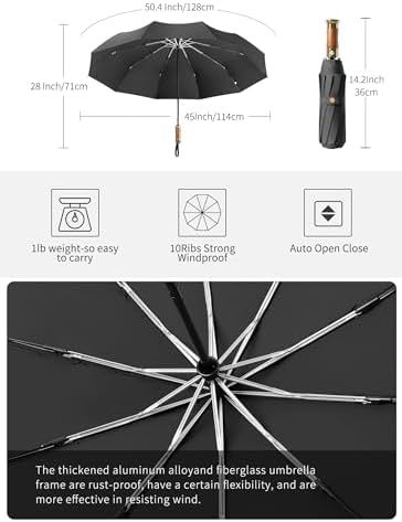 Rain Cats Large 46 Inch Windproof Folding Umbrella