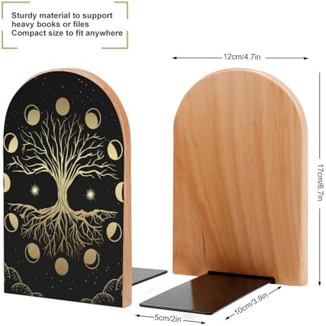 Sacred Tree Life Moon Print Bookends with Non-Skid Pads 1 Pair