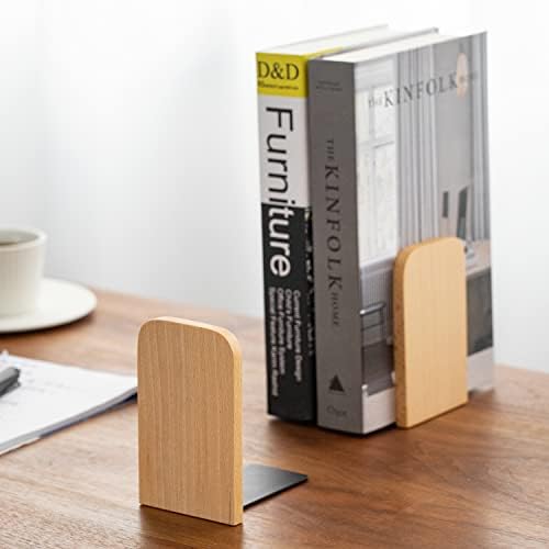 Muso Wood Book Ends for Shelves - Heavy Duty Beech Wood Pair